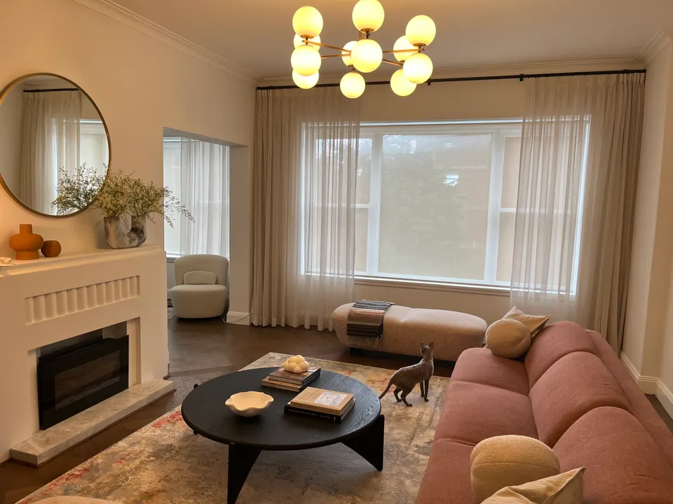 Sheer curtains and sheer roller blinds in a living room, Double Bay