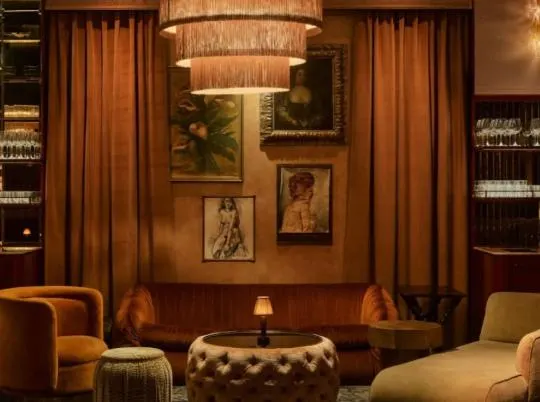 Velvet curtains in a hospitality bar