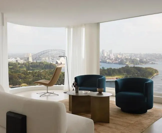 Sheer curtains framing a Sydney Harbour view