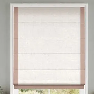 Blockout Roman blind in natural linen with contrast borders