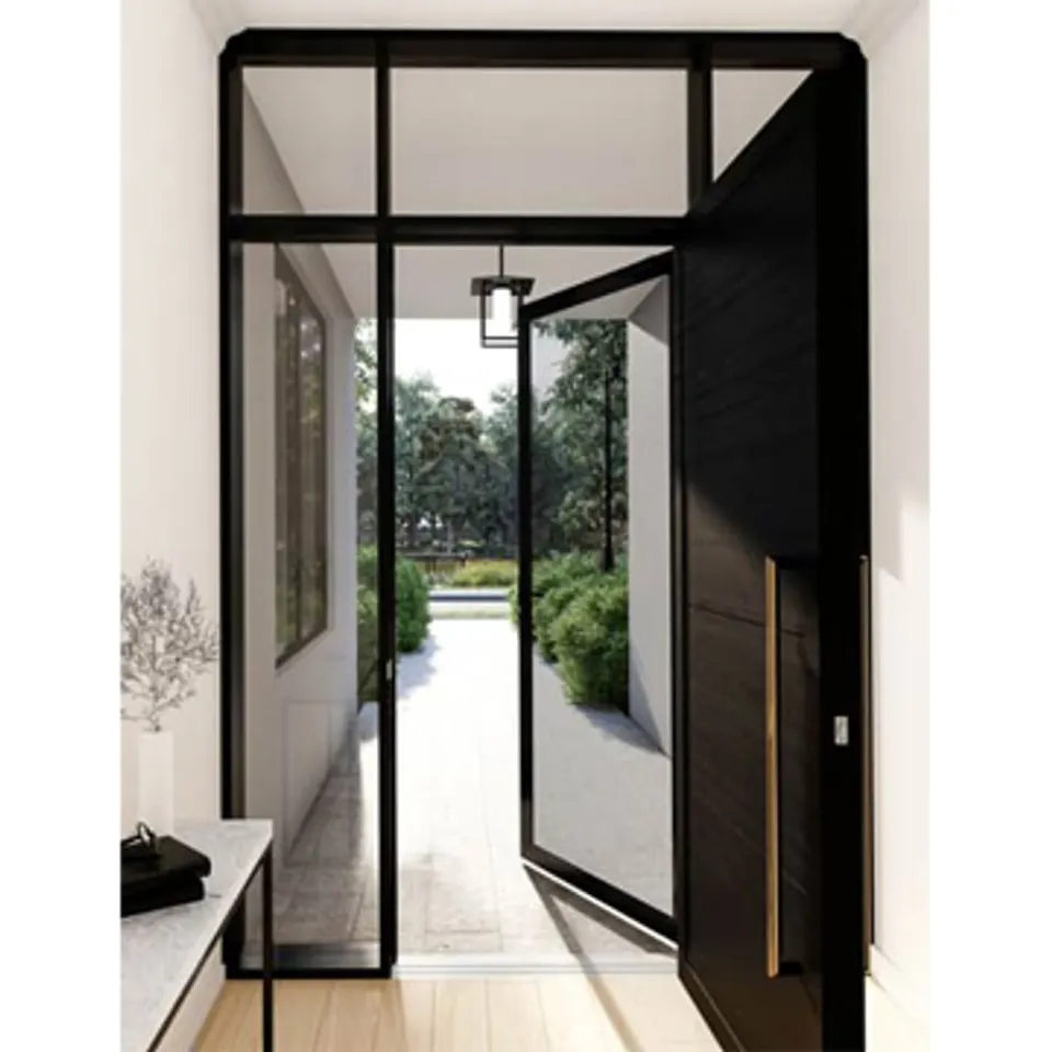 Black steel security door at a home entrance